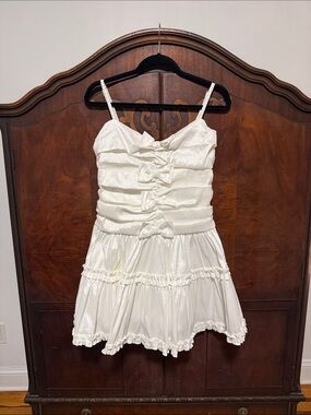 For Love And Lemons Ivory Ruffle Tiered Slip Bachelorette Dress
